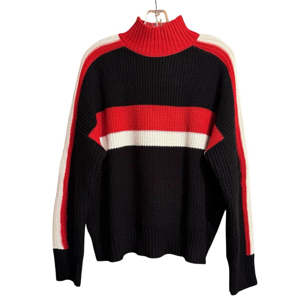 Sanctuary Red Black & White Color Block Mock Neck Sweater